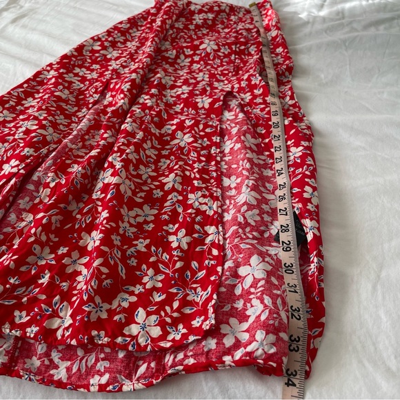 TOP SHOP red & white floral maxi skirt with double slits size:8 - Picture 10 of 11